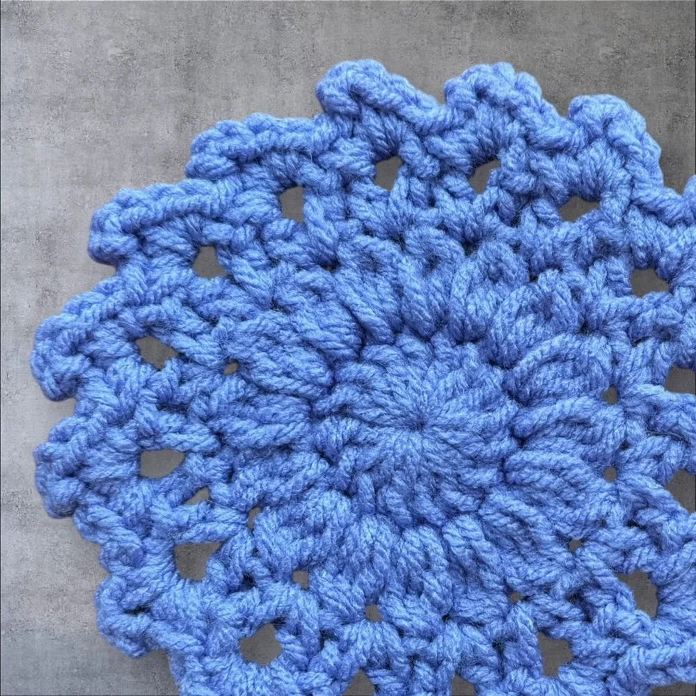 Handmade Blue Crochet Coaster Set